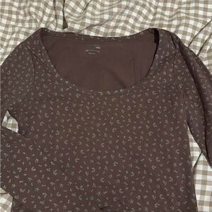 PacSun Brown Floral Long Sleeve Crop Top